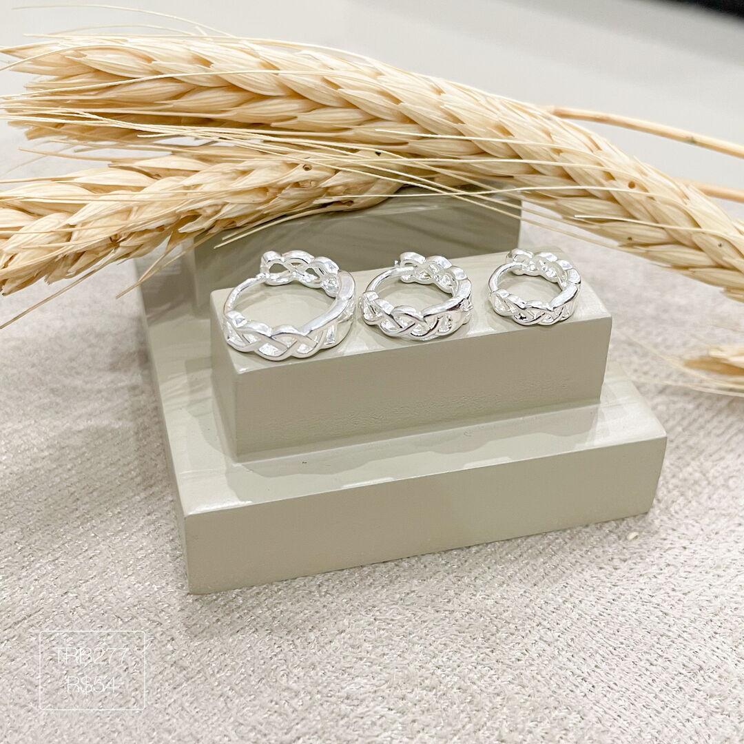 Trio de Argola Trançada Lisa Prateado